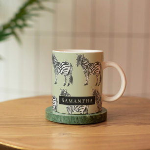 Dschungel Zebra Wildes Muster & Personalisierter N Zweifarbige Tasse