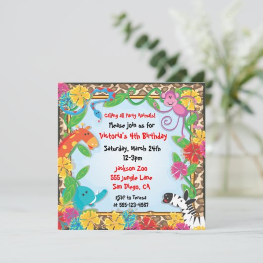 Dschungel-Zoo-Party Einladung (Stehend Vorderseite)