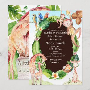 Dschungelaffe & Giraffen-Baby-Shower-Einladungen Einladung