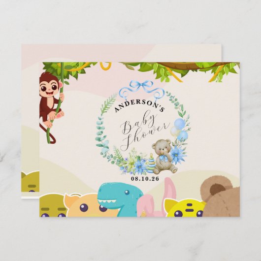 Dschungelblättrige Affenspielzeug Babydusche Mitteilungskarte (Vorne/Hinten)
