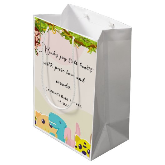 Dschungelblättrige Affenspielzeug Babydusche Mittlere Geschenktüte (Rückseite Schrägansicht)