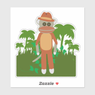 Dschungelforscher Sock Monkey Fun Abenteuer Design Aufkleber