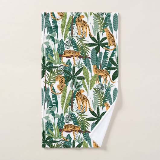 Dschungelkatze und Blätter Badhandtuch Set (Handtuch)