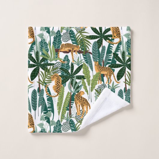 Dschungelkatze und Blätter Badhandtuch Set (Waschlappen)