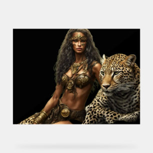 Dschungelmädchen und ihr Leopard Acryl-Wandschild Acrylschild