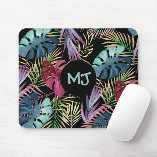 Dschungelmuster mit Monogramm für tropische Blätte Mousepad (Mit Mouse)