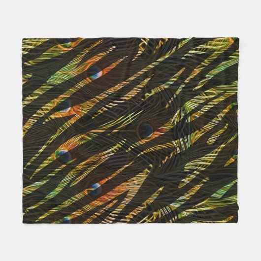 Dschungelmuster Zebrastreifen und Pfauenfedern Fleecedecke (Vorderseite (Horizontal))