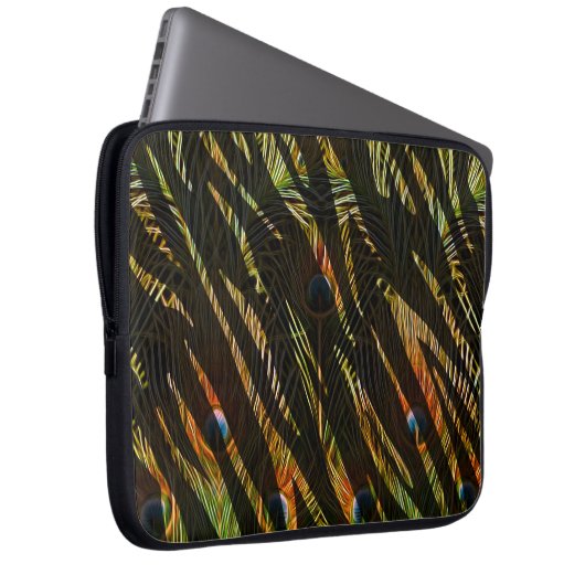 Dschungelmuster Zebrastreifen und Pfauenfedern Laptopschutzhülle (Vorne Rechts)