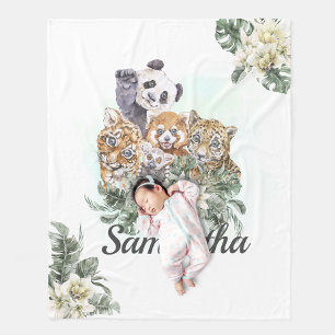 DschungelNiedliche Tiere Monogram Tropische Vegeta Fleecedecke