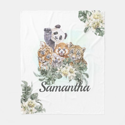 DschungelNiedliche Tiere Monogram Tropische Vegeta Fleecedecke (Vorderseite)