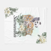 DschungelNiedliche Tiere Monogram Tropische Vegeta Fleecedecke (Vorderseite (Horizontal))
