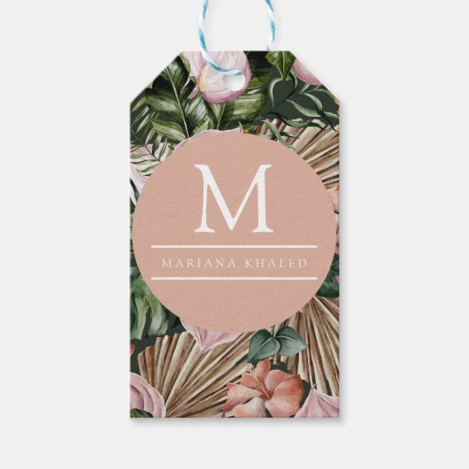 Dschungelpalme Blätter Regenwald Blume rosa grün Geschenkanhänger (Vorderseite)