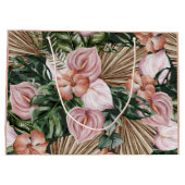 Dschungelpalme Blätter Regenwald Blume rosa grün Große Geschenktüte (Rückseite)