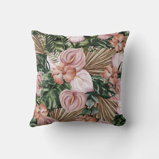 Dschungelpalme Blätter Regenwald Blume rosa grün Kissen (Rückseite)