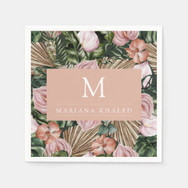 Dschungelpalme Blätter Regenwald Blume rosa grün Serviette