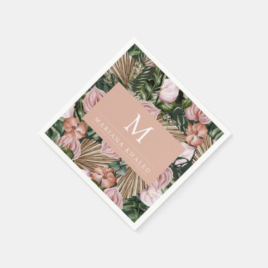 Dschungelpalme Blätter Regenwald Blume rosa grün Serviette (Ecke)