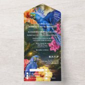 Dschungelpapagei tropische Blume Waldwald All In One Einladung (Innen)