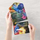 Dschungelpapagei tropische Blume Waldwald All In One Einladung (Abreißtisch)