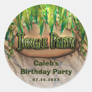 Dschungelparty Blätter & Tierprint Party Favor Runder Aufkleber