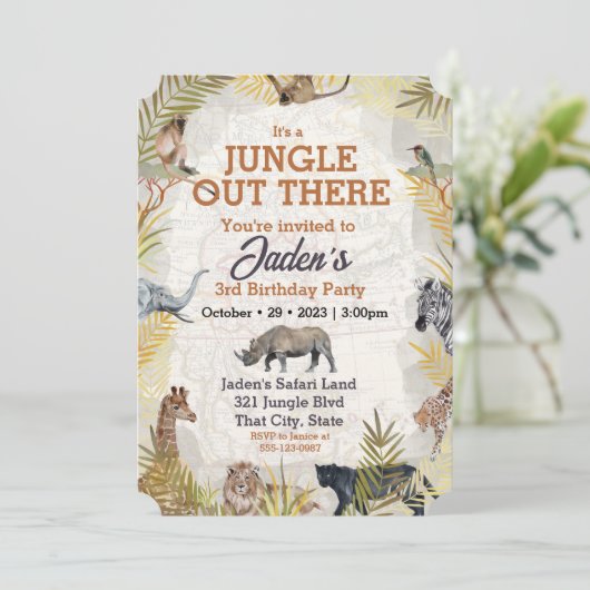 Dschungeltier 3. Geburtstag Einladung (Stehend Vorderseite)