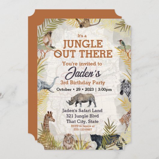Dschungeltier 3. Geburtstag Einladung (Vorne/Hinten)