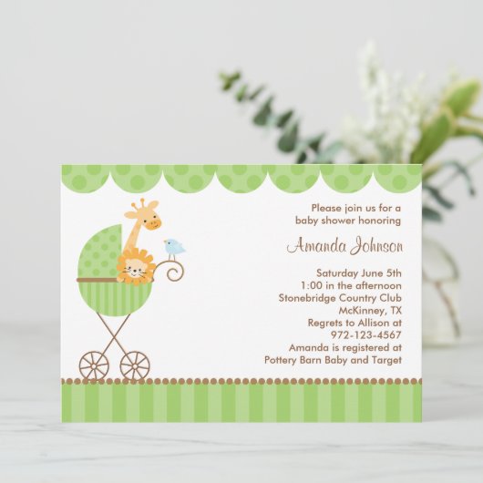 Dschungeltiere bei Einladungen zu Grünem Roller (Stehend Vorderseite)