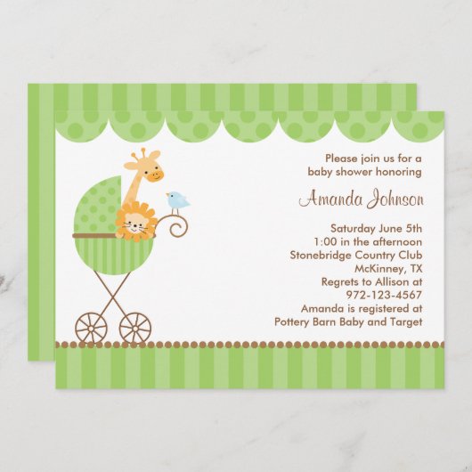 Dschungeltiere bei Einladungen zu Grünem Roller (Vorne/Hinten)