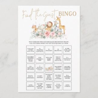 Dschungeltiere Floral Finde den Gast Bingo Spiel Mitteilungskarte