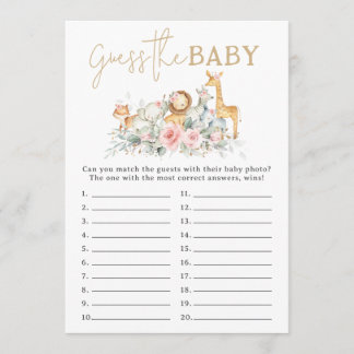 Dschungeltiere Florale Babyparty - Errate das Baby Mitteilungskarte