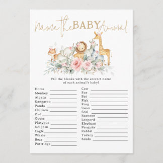 Dschungeltiere Florale Namen-des-Baby-Tier-Spiel Mitteilungskarte