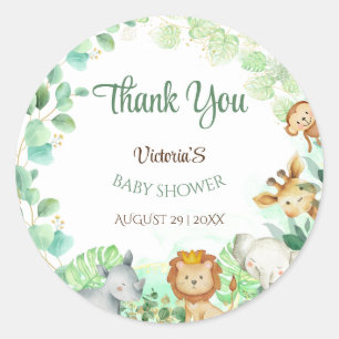 Dschungeltiere Gold Botanica Baby Shower Runder Aufkleber