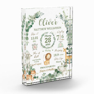 Dschungeltiere Grün Baby Geburt Druckstatistik Fotoblock