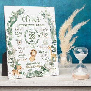 Dschungeltiere Grün Baby Geburt Druckstatistik Fotoplatte