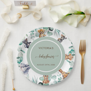 Dschungeltiere Grün Neutral Baby Shower  Pappteller