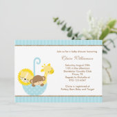 Dschungeltiere in Blauer Schirm Einladungen (Stehend Vorderseite)