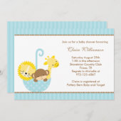 Dschungeltiere in Blauer Schirm Einladungen (Vorne/Hinten)