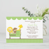 Dschungeltiere in einer Wiege (grün) Einladungen (Stehend Vorderseite)