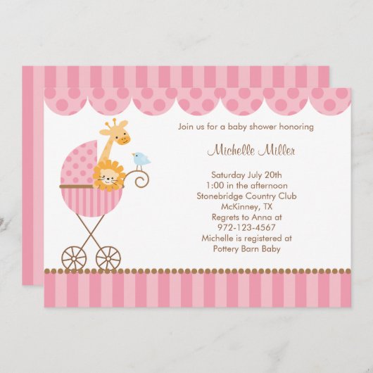 Dschungeltiere in Rosa Einladungen (Vorne/Hinten)