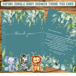 Dschungeltiere Safari  Baby Shower Dankeskarten Einladung