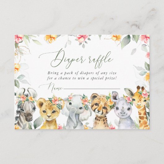 Dschungeltiere, Safari, Blume, Windeln Begleitkarte (Vorderseite)