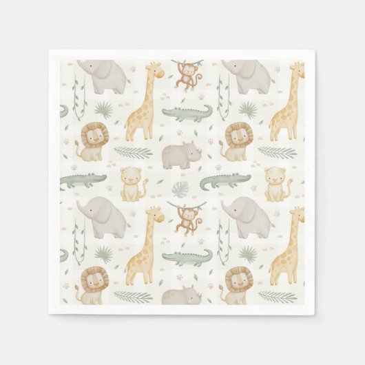 Dschungeltiere Safari Gingham Karo Serviette (Vorderseite)