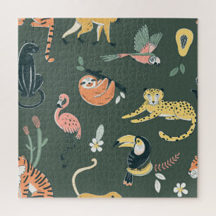Dschungeltiere Vintage Flora Fauna Puzzle