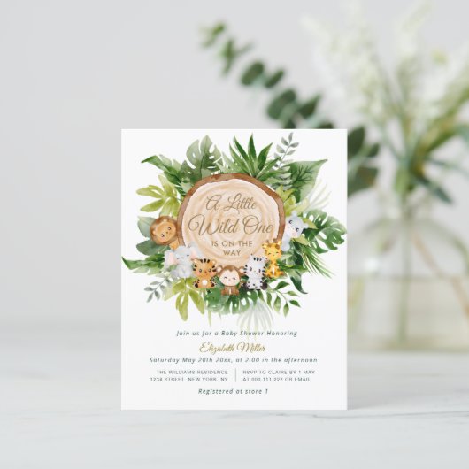 Dschungeltiere wilde eine Baby-Dusche Einladung (Stehend Vorderseite)