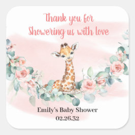 Dschungeltiergiraffe eucalyptus pink Blume Quadratischer Aufkleber