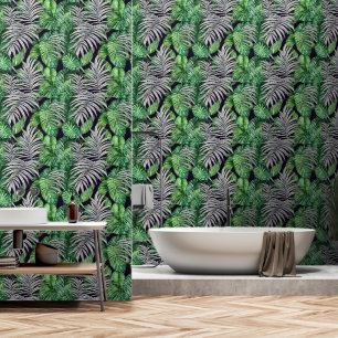 Dschungeltrope Monstera Blattgrün schwarz Tapete