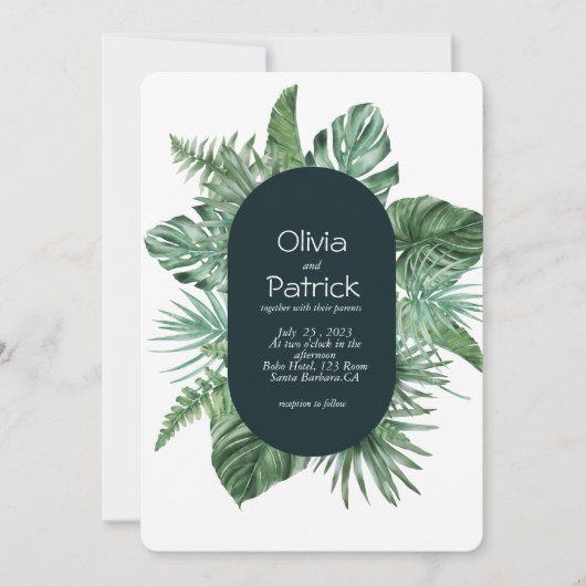 Dschungelwasserfarbene tropische Blätter - Einladu (Vorderseite)