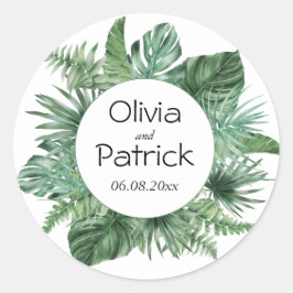 Dschungelwasserfarbene tropische Blätter Runder Aufkleber