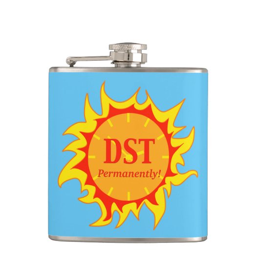 DST permanent - Sommerzeit Flachmann (Vorderseite)