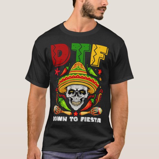 DTF bis Fiesta Mexican Calaca Sombrero Cinco D T-Shirt (Vorderseite)