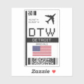 DTW Detroit Boarding Pass - Michigan Travel Aufkleber (Blatt)